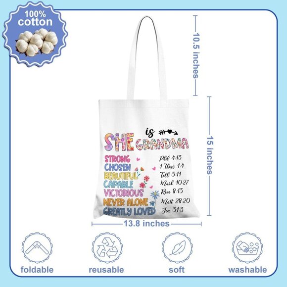Brand New Canvas Tote Bag 13x16 Grandma Cotton Reusable Gift - Picture 3 of 6